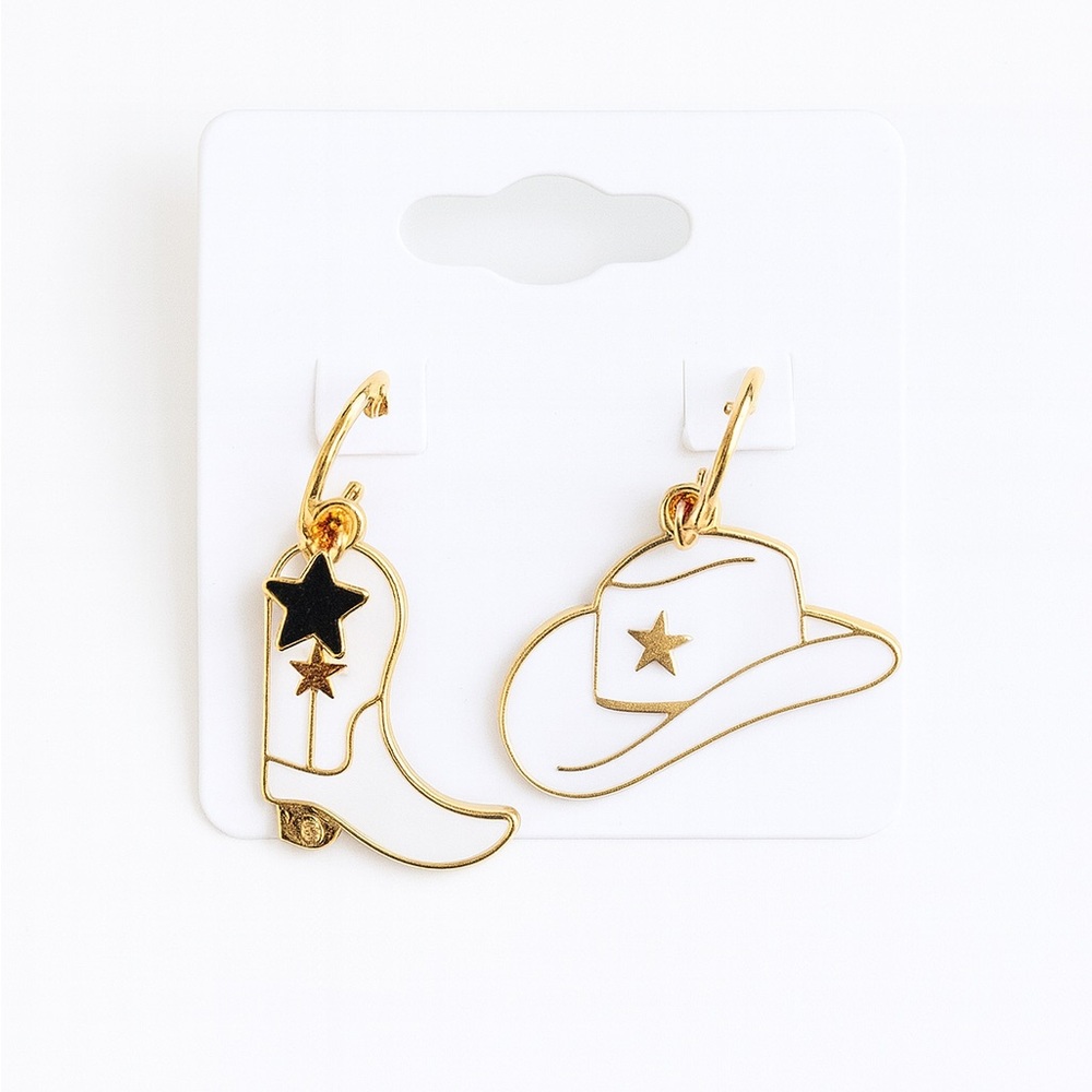 Gold and Black Star Cowboy Hat and Boot Earrings